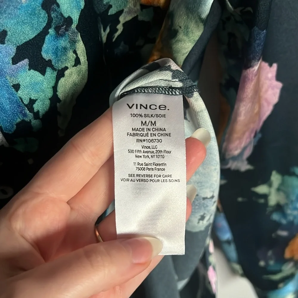 Vince - Painted Bouquet Silk Sculpted Long Sleeve Shirt - Picture 5 of 8